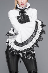 White VintageTrumpet Sleeves Back Bandage Womens Gothic Blouse